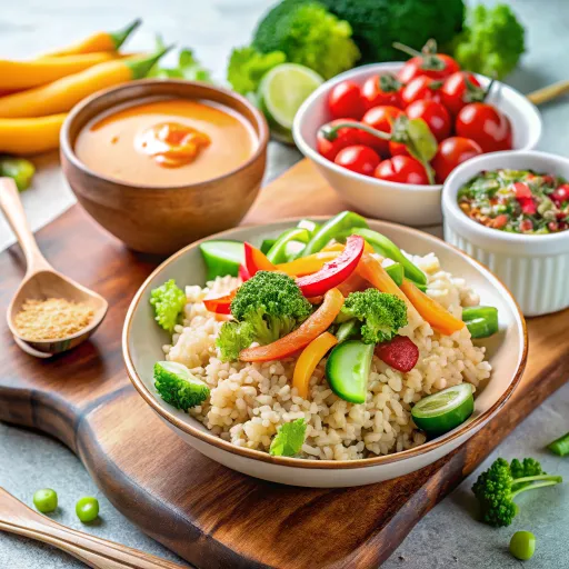 थाई पीनट सॉस के साथ ब्राउन राइस बाउल